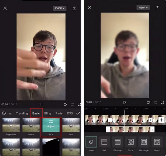 blur face in video with CapCut Mobile Video Editor