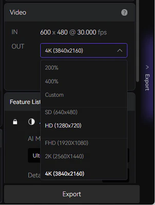 Set 8K output resolution in AVCLabs Video Enhancer AI